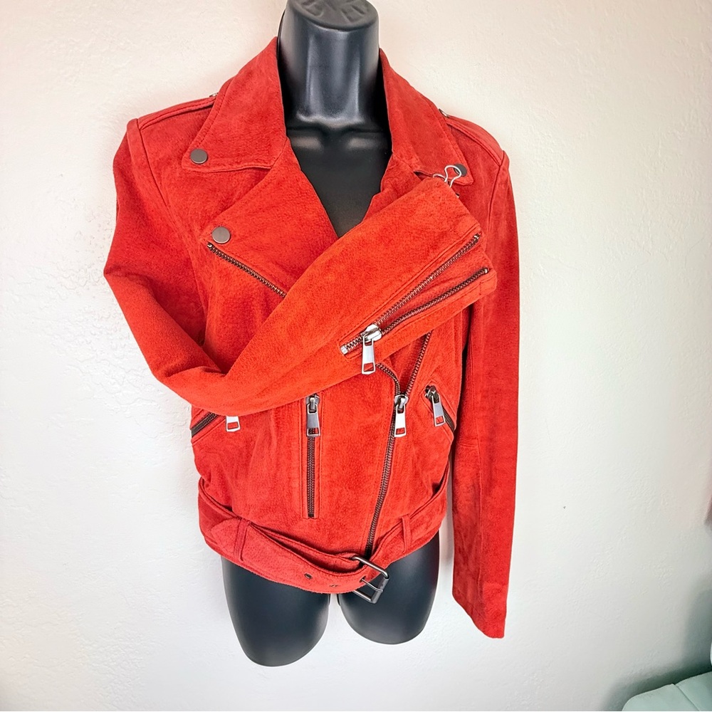 BAGATELLE NYC Red Genuine Suede Moto Jacket Size M - Picture 6 of 11